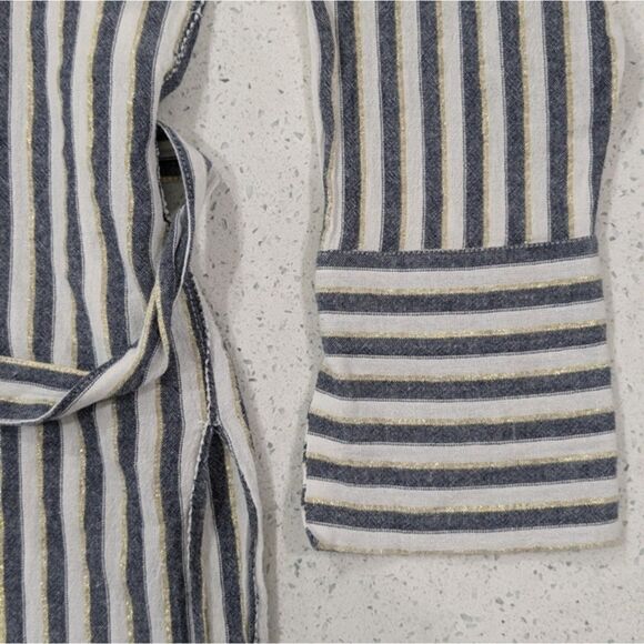 Zara White Blue Striped Button Down Tunic Shirt Long Sleeve Metallic Tassels XS - Picture 10 of 12